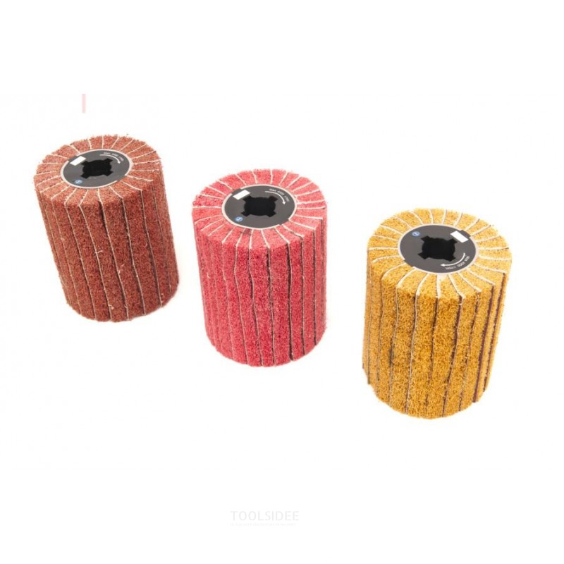 HBM Nylon Web Sanding Cylinder with Flaps Grit 120 for Satinizing Machine 80 x 100 mm HBM Nylon Web Sanding Cylinder with Flaps Grit 120 for Satinizing Machine 80 x 100 mm