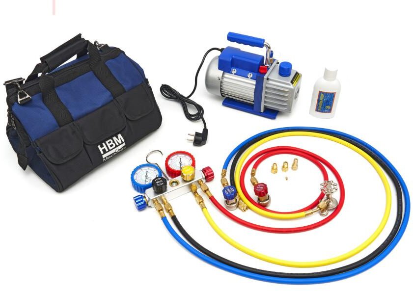 HBM Vakuumpumpe 1 trin med 2-fold manometersæt 85 liter pr. minut