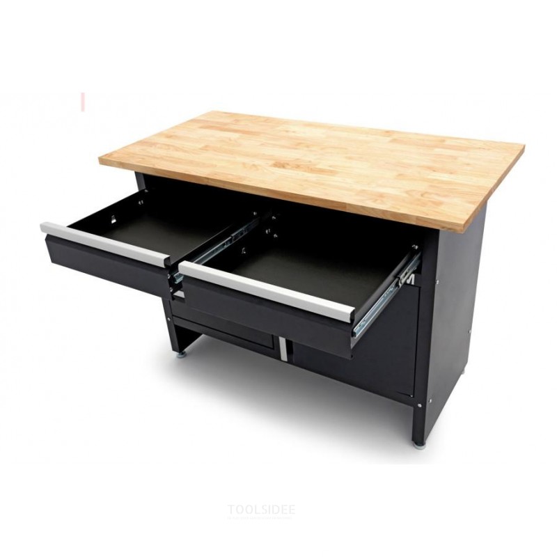 HBM 120 cm workbench with 5 drawers, 1 door and solid wood worktop HBM 120 cm workbench with 5 drawers, 1 door and solid wood worktop