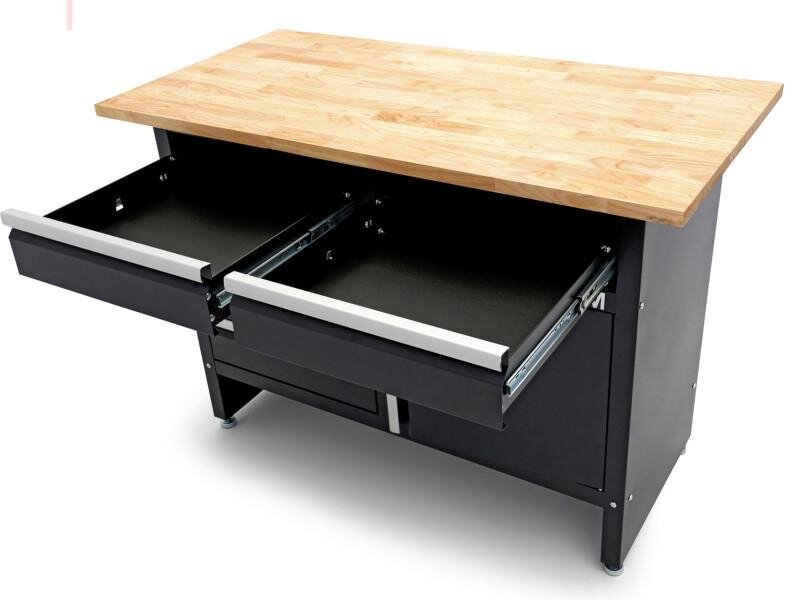 HBM 120 Cm Arbeidsbenk med 5 skuffer, 1 dør og heltre benkeplate