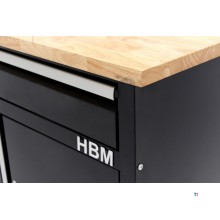 HBM 120 Cm Arbeidsbenk med 5 skuffer, 1 dør og heltre benkeplate
