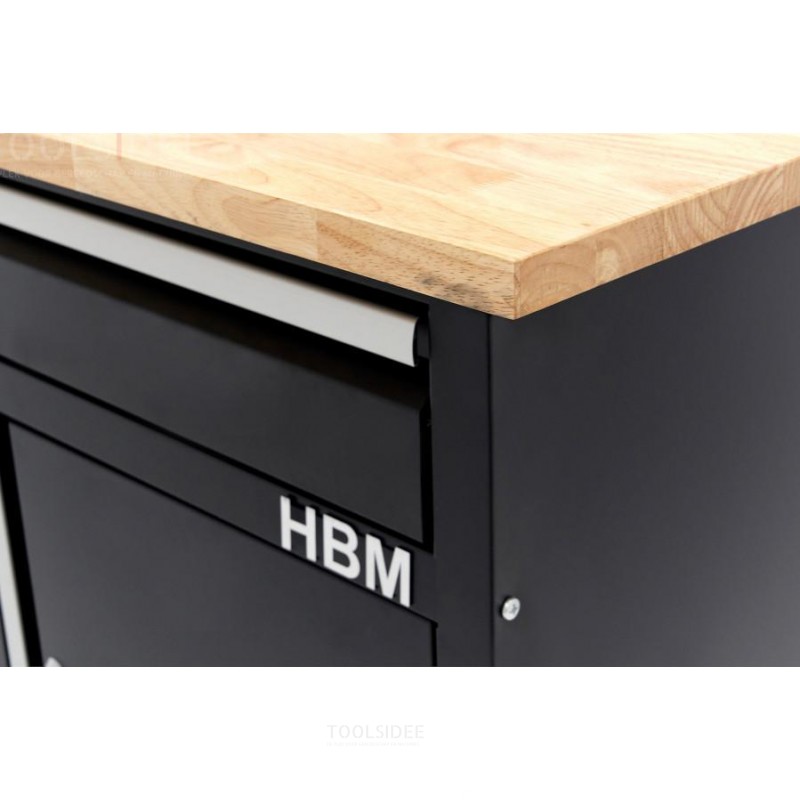 HBM 120 cm workbench with 5 drawers, 1 door and solid wood worktop HBM 120 cm workbench with 5 drawers, 1 door and solid wood worktop