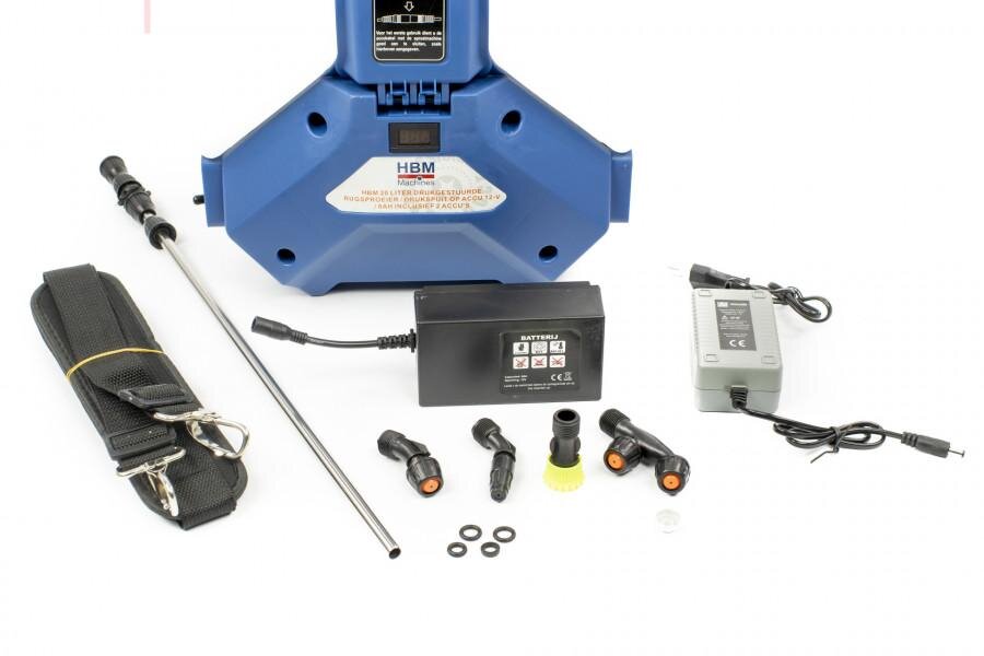 HBM 20 liters trykkstyrt ryggsekksprøyte / trykksprøyte på batteri 12-V / 8Ah inkludert 2 batterier