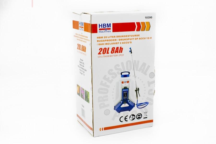 HBM 20 liters trykkstyrt ryggsekksprøyte / trykksprøyte på batteri 12-V / 8Ah inkludert 2 batterier