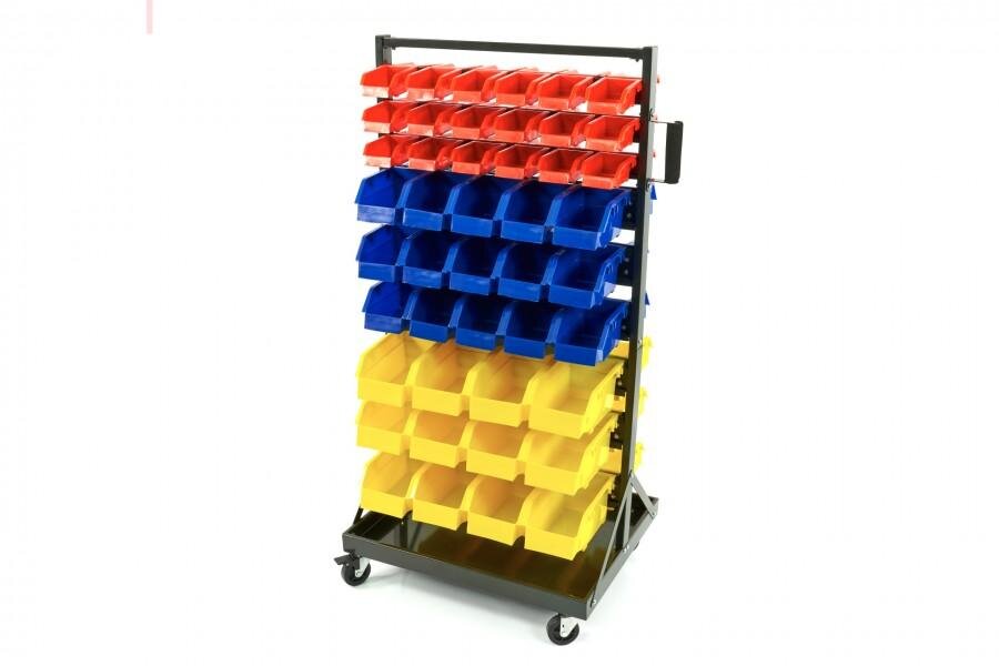 HBM mobilt oppbevaringsstativ med 90 oppbevaringskasser