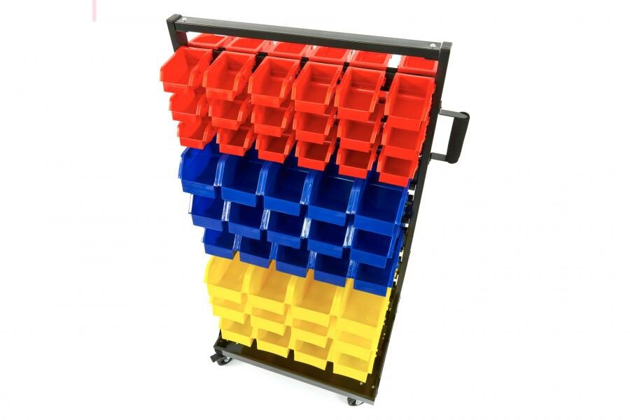 HBM mobilt oppbevaringsstativ med 90 oppbevaringskasser