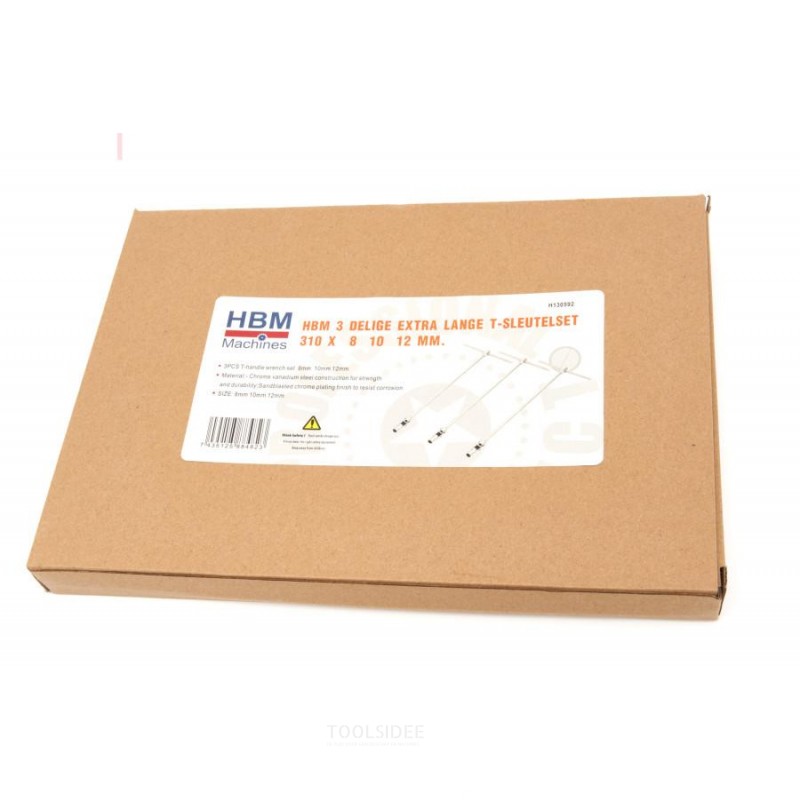 HBM ekstrapitkä T-nøkkelset 3-delt 310 x 8, 10, 12 mm