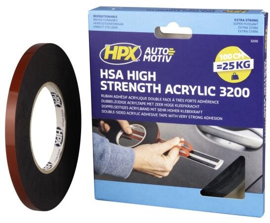 HPX Dobbeltsidet HSA monteringstape antracit 12mm x 10m HPX Dobbeltsidet HSA monteringstape antracit 12mm x 10m
