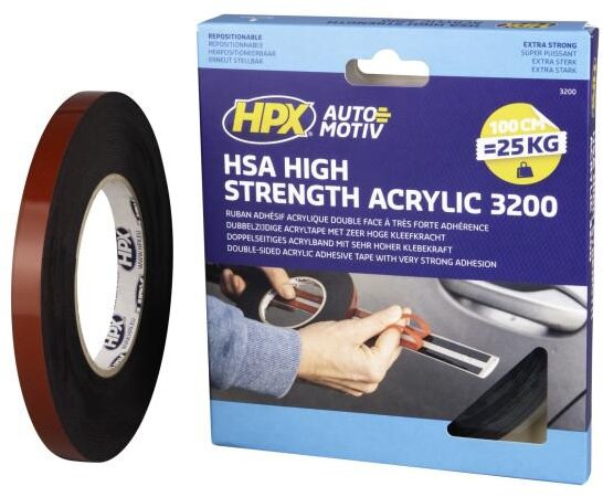 HPX Dobbeltsidet HSA monteringstape antracit 12mm x 10m HPX Dobbeltsidet HSA monteringstape antracit 12mm x 10m