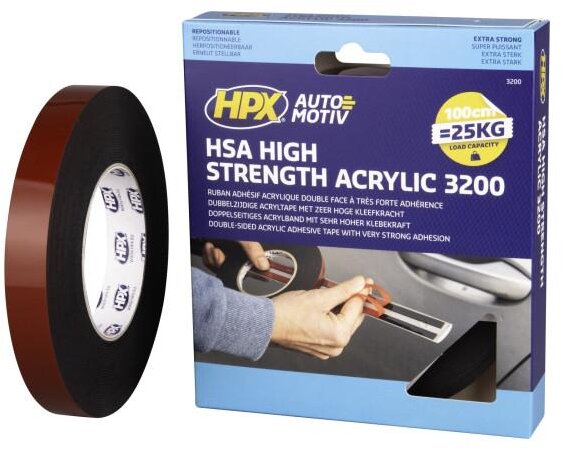 HPX dobbeltsidig HSA monteringstape - antrasitt 19mm x 10m HPX dobbeltsidig HSA monteringstape - antrasitt 19mm x 10m