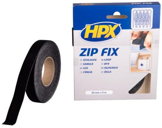 HPX zip fix borrelås (krok) - svart 20mm x 5m