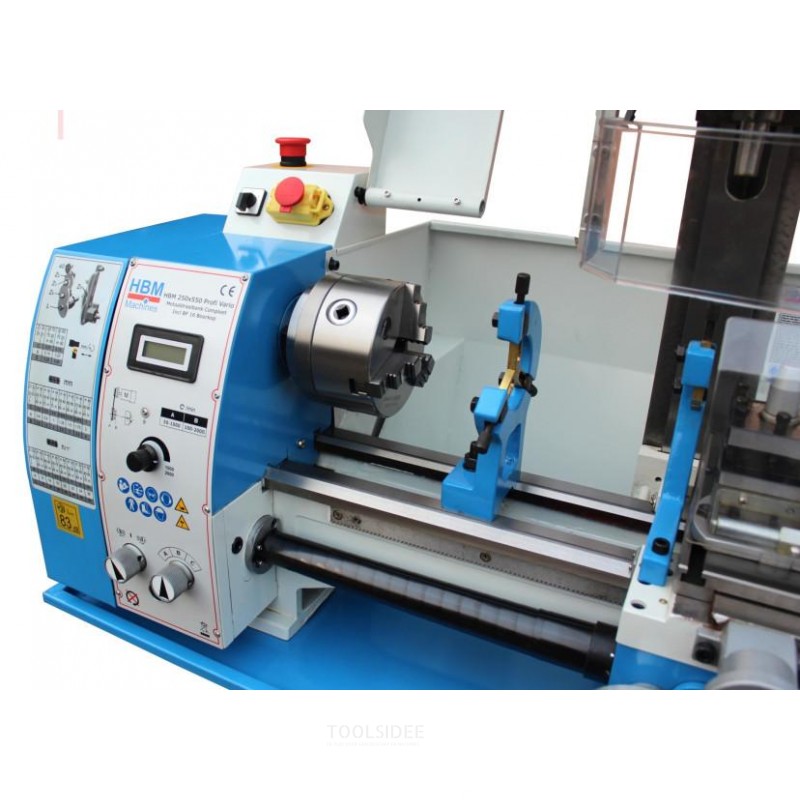 HBM Profi Vario Metal Dreiebenk, Fresemaskin Komplett 250 x 550 Inkludert BF 16 Borhode