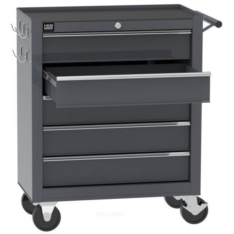 HBM verktøyvogn 5 skuffer, 62 cm, grå