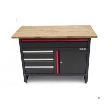 HBM 120 cm arbejdsbord med 4 skuffer, 1 dør og træplade i sort