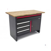 HBM 120 cm arbejdsbord med 4 skuffer, 1 dør og træplade i sort