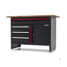 HBM 120 cm arbejdsbord med 4 skuffer, 1 dør og træplade i sort