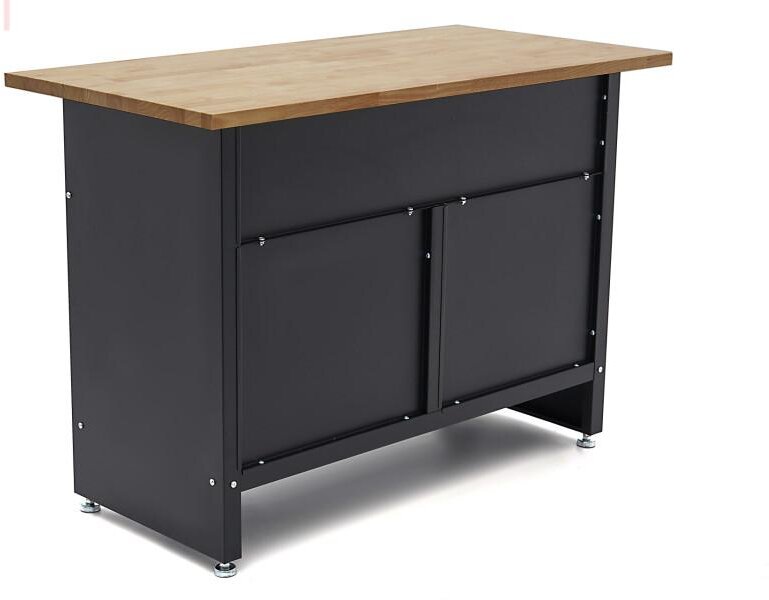 HBM 120 cm arbejdsbord med 4 skuffer, 1 dør og træplade i sort