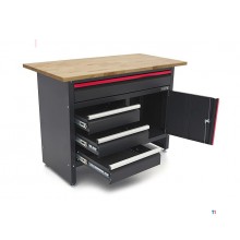 HBM 120 cm arbejdsbord med 4 skuffer, 1 dør og træplade i sort