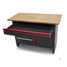 HBM 120 cm arbejdsbord med 4 skuffer, 1 dør og træplade i sort