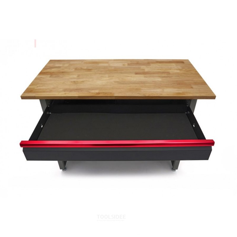 HBM 120 cm arbejdsbord med 4 skuffer, 1 dør og træplade i sort HBM 120 cm arbejdsbord med 4 skuffer, 1 dør og træplade i sort