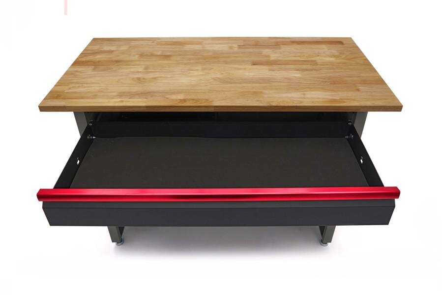 HBM 120 cm arbejdsbord med 4 skuffer, 1 dør og træplade i sort