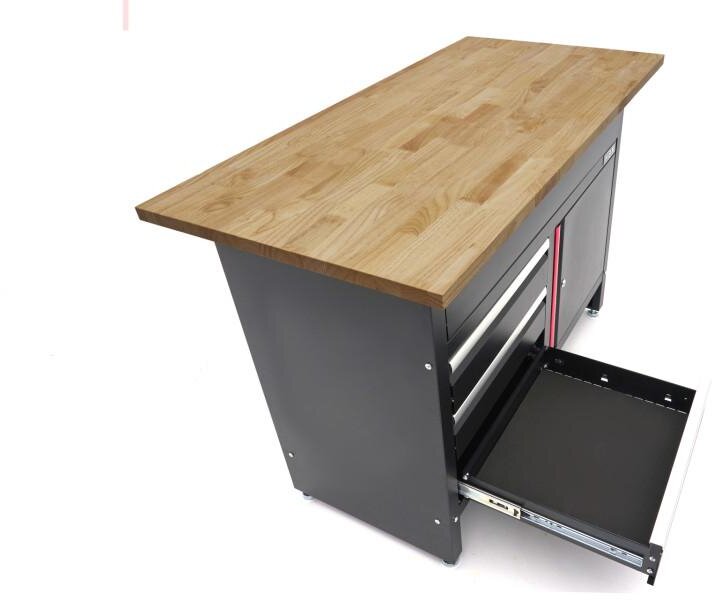HBM 120 cm arbejdsbord med 4 skuffer, 1 dør og træplade i sort