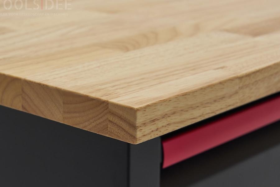 HBM 120 cm arbejdsbord med 4 skuffer, 1 dør og træplade i sort