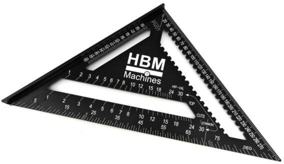 HBM 305 mm aluminium gradendriehoek, blokhaak en meetdriehoek - 90° - zwart