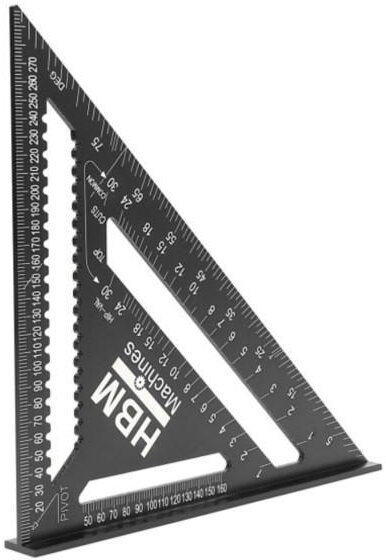 HBM 305 mm aluminium gradendriehoek, blokhaak en meetdriehoek - 90° - zwart