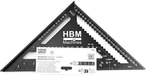 HBM 305 mm aluminium gradendriehoek, blokhaak en meetdriehoek - 90° - zwart
