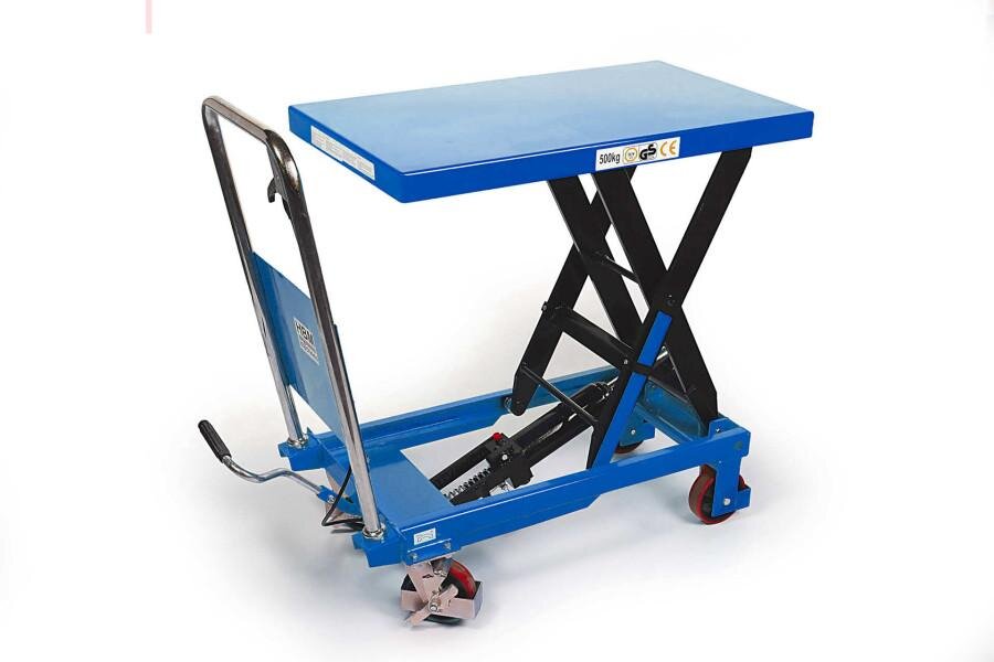 HBM mobiler Arbeitstisch / Hubtisch 500 kg, blau HBM mobiler Arbeitstisch / Hubtisch 500 kg, blau