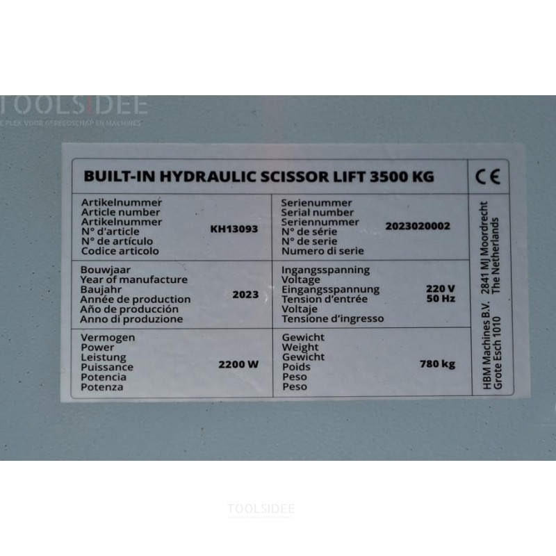 HBM Indbygget Hydraulisk Sakselift med Pneumatisk Udløser 3500 Kg HBM Indbygget Hydraulisk Sakselift med Pneumatisk Udløser 3500 Kg
