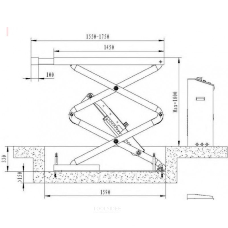 HBM Indbygget Hydraulisk Sakselift med Pneumatisk Udløser 3500 Kg HBM Indbygget Hydraulisk Sakselift med Pneumatisk Udløser 3500 Kg