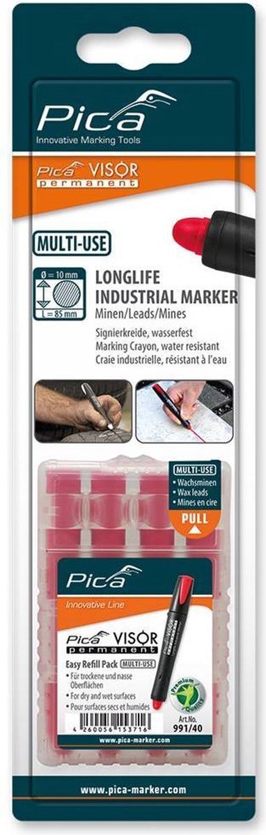Pica 991/40 VISIR Permanent. Refill rød, blisterpakning Pica 991/40 VISIR Permanent. Refill rød, blisterpakning
