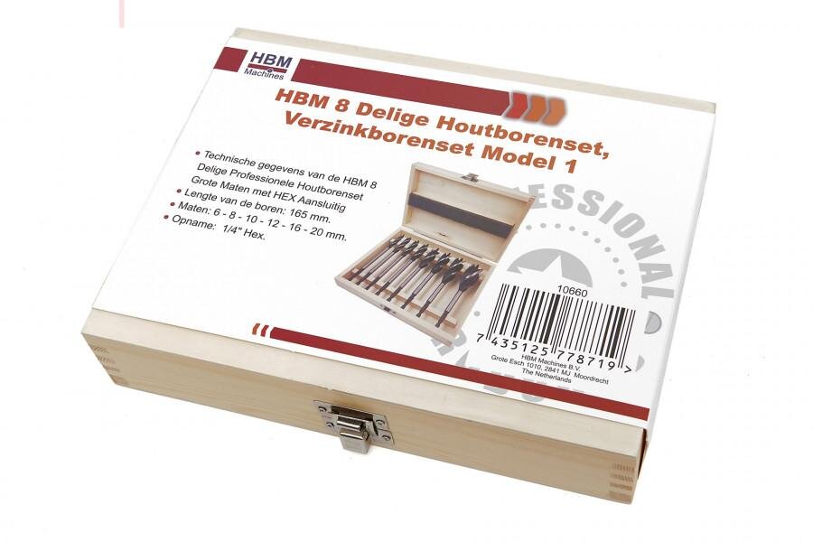 HBM 8 Piece Professional Wood Drill Bit Set Large Sizes with HEX Connection