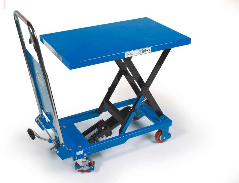 HBM mobilt arbetsbord, lyftbord 150 kg, blått