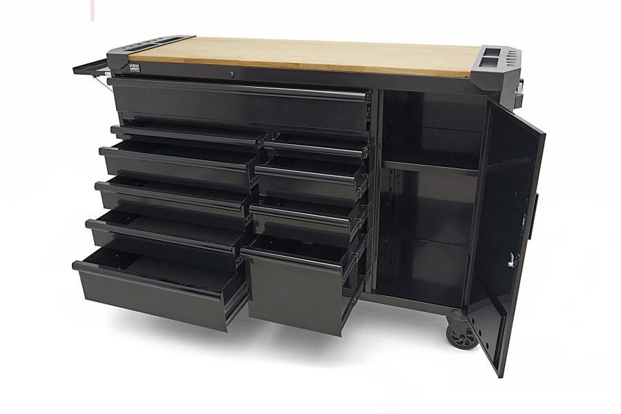 HBM verktøyvogn 10 skuffer 147 cm svart