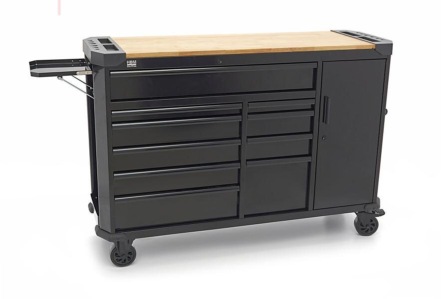 HBM verktøyvogn 10 skuffer 147 cm svart
