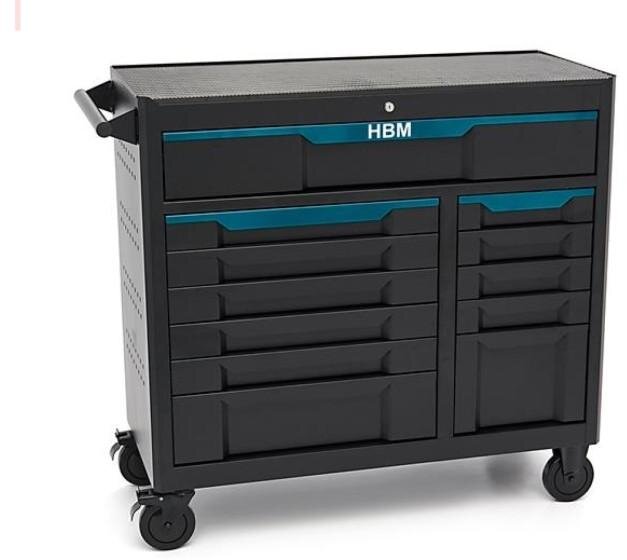 HBM Werkzeugwagen 12 Schubladen, 42 Zoll, schwarz-blau HBM Werkzeugwagen 12 Schubladen, 42 Zoll, schwarz-blau