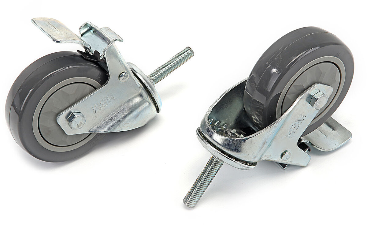 HBM Profi 100 mm. Dreiehjul med gjenget ende og brems HBM Profi 100 mm. Dreiehjul med gjenget ende og brems