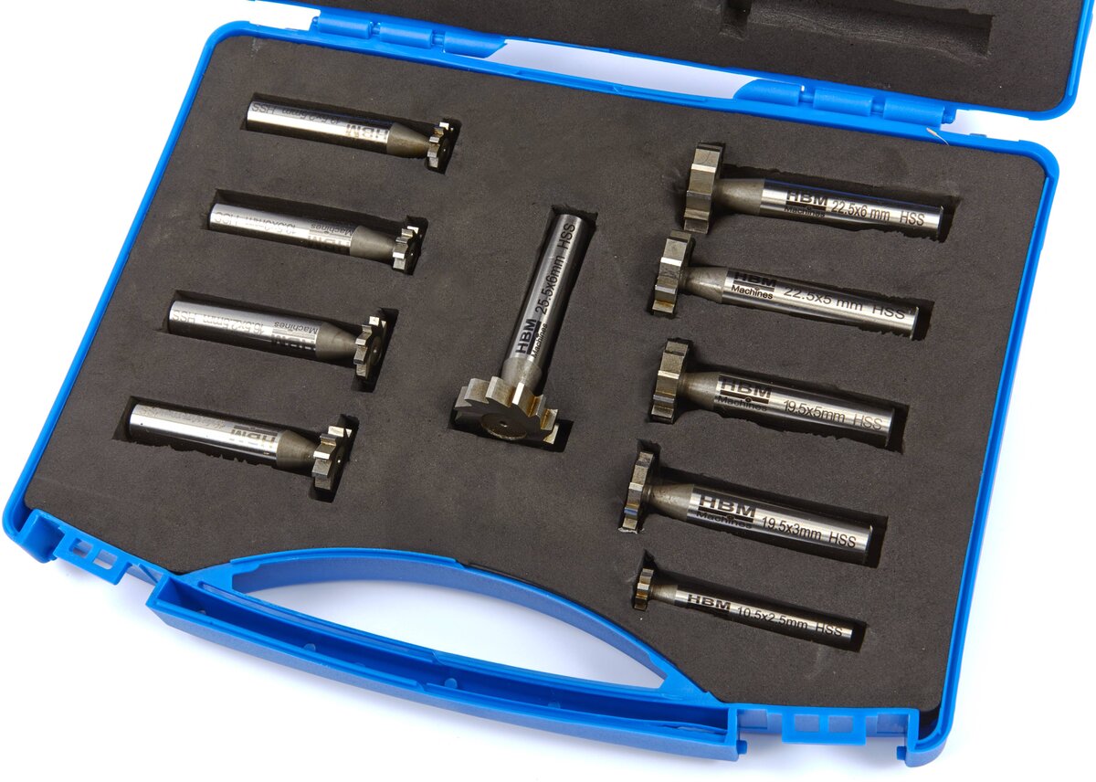 HBM 10-teiliger HSS M-2 T-Nut-Fräser-Satz