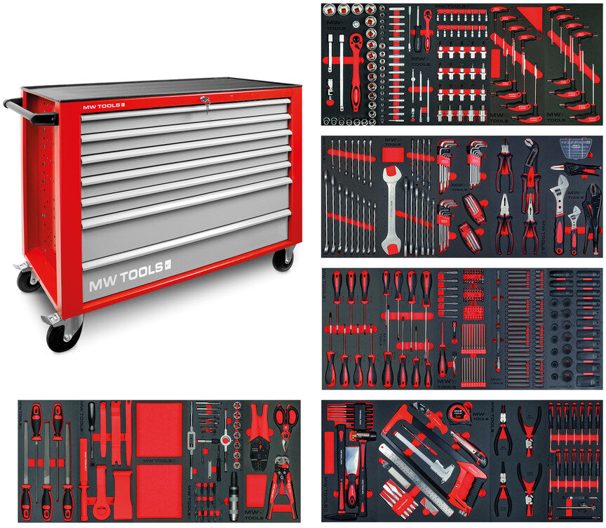 Gefüllter breiter Werkzeugwagen XL 514-teilig MW Tools Gefüllter breiter Werkzeugwagen XL 514-teilig MW Tools