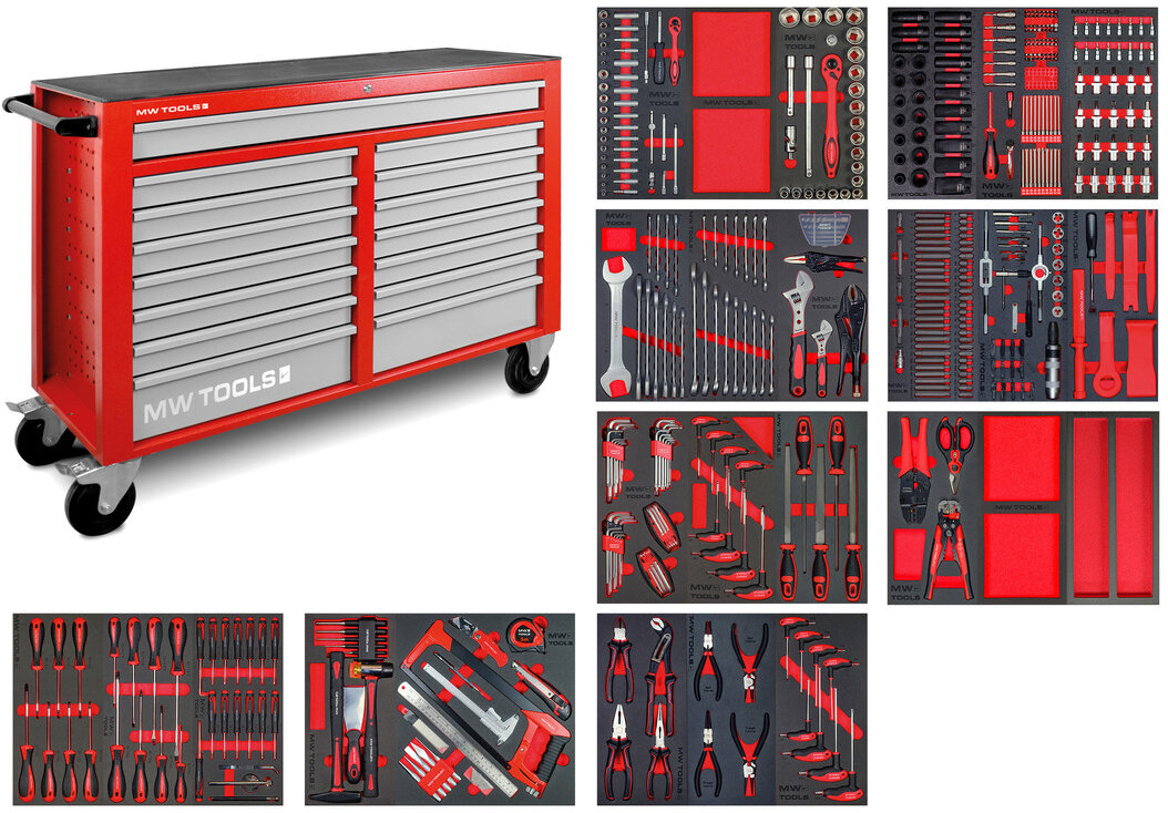 Gefüllter breiter Werkzeugwagen XL 514-teilig MW Tools