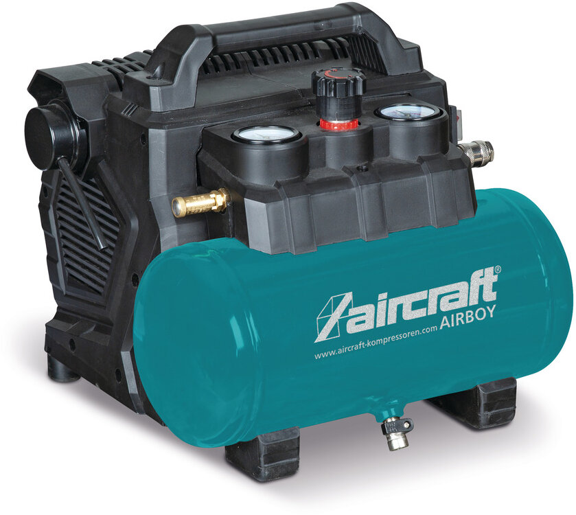 Kompressor, tystgående, oljefri panna, 6 l, 0,6 kW / 0,81 pk, 111 l/min, 8 bar, 230 V, flygplan