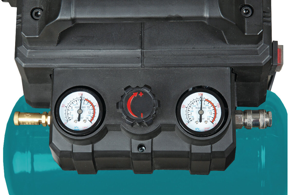 Kompressor, tystgående, oljefri panna, 6 l, 0,6 kW / 0,81 pk, 111 l/min, 8 bar, 230 V, flygplan