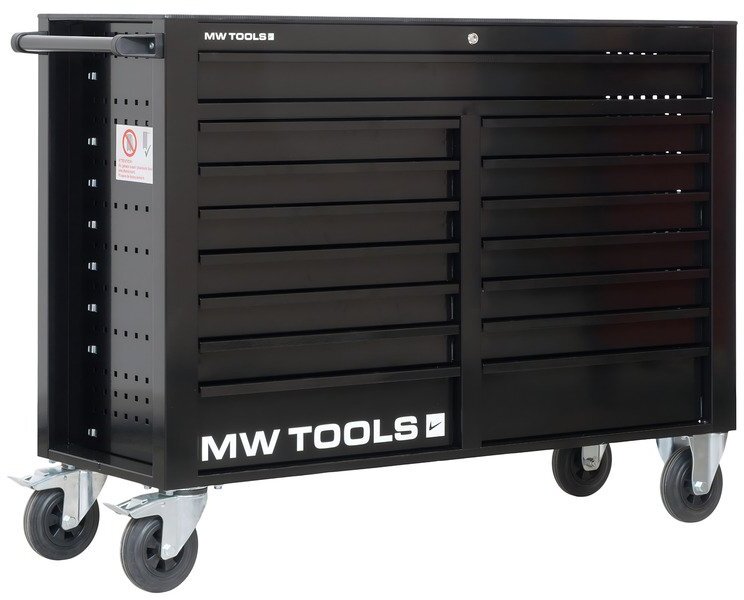 Værktøjsvogn bred 15 skuffer sort MW Tools Værktøjsvogn bred 15 skuffer sort MW Tools