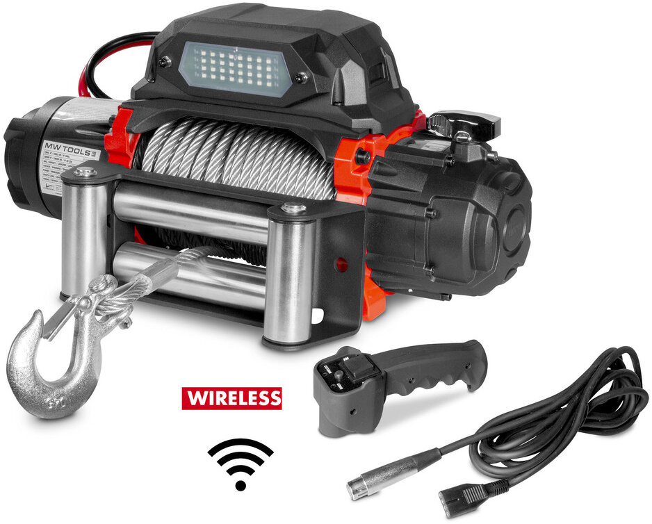 12V spil, 5443 kg, 26 m stålkabel, trådløs fjernbetjening, MW Tools
