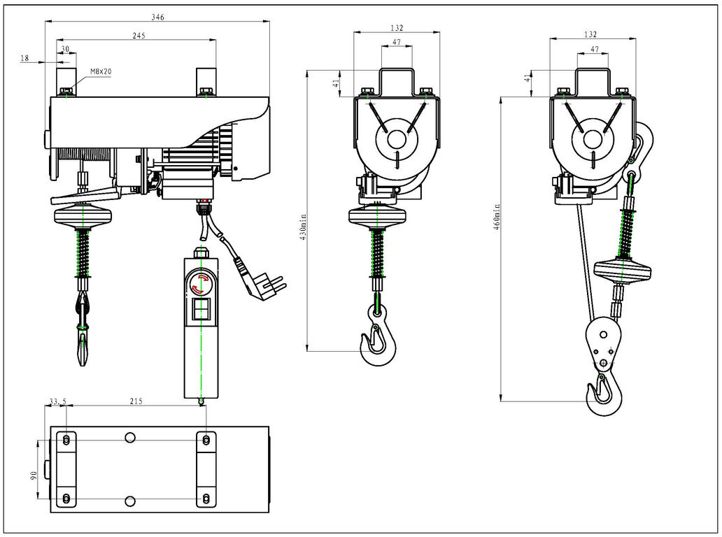 Elektrischer Seilzug 250 kg 12 Meter Funksteuerung MW Tools