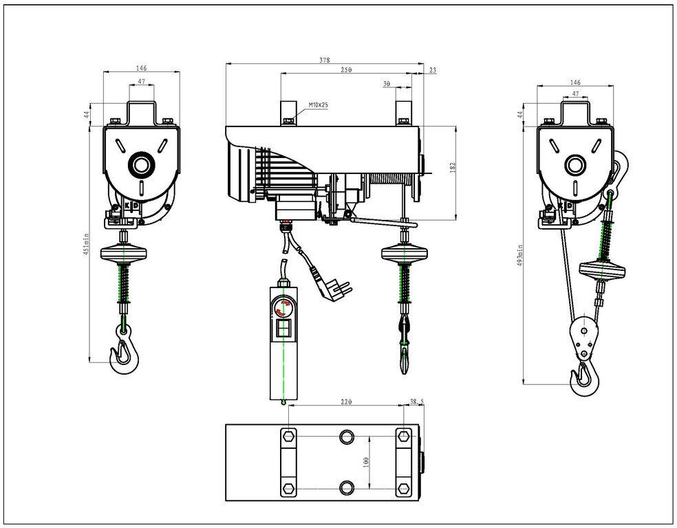 Elektrisk kabeltalje 400 kg 12 meter trådløs kontroll MW Tools