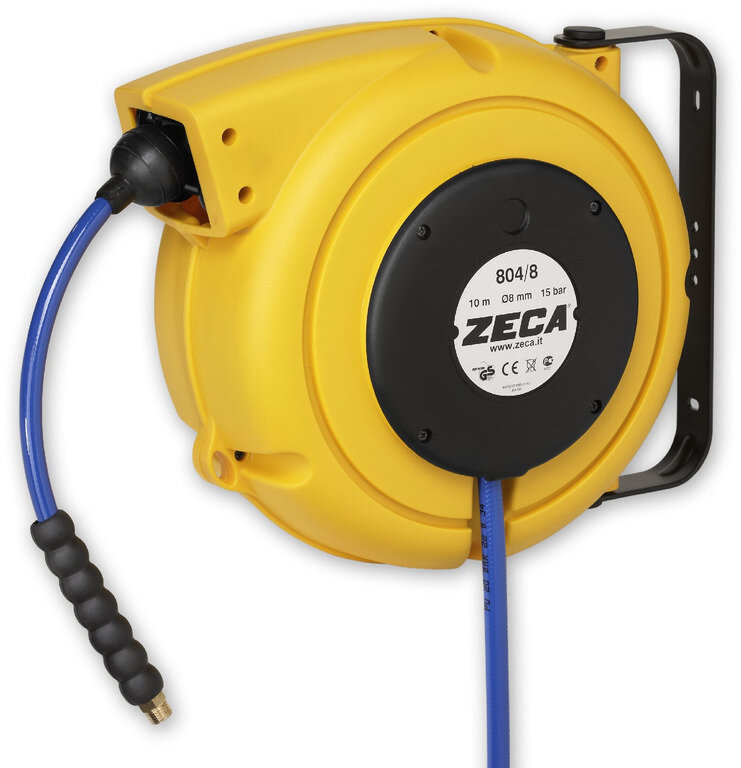Druckluft- und Wasserhaspel 16 m 15 bar Tech mit Aufrollautomatik und schwenkbarer Wandhalterung Zeca